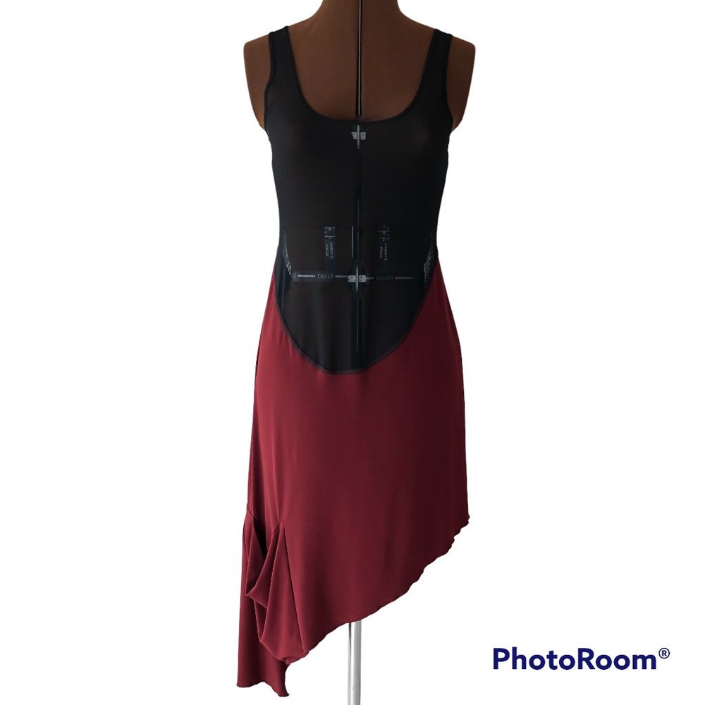 Sympli Black and Burgandy Sleeveless Dress/Tunic